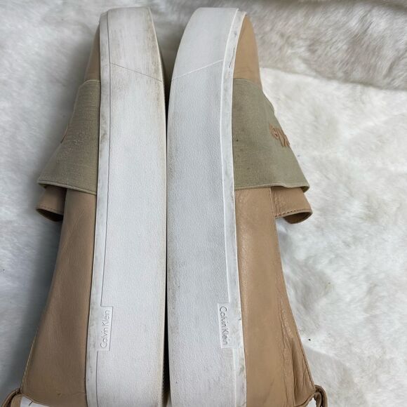Calvin Klein Jacinta leather sand storm color platform slip on sneakers SZ9.5 - Picture 5 of 11